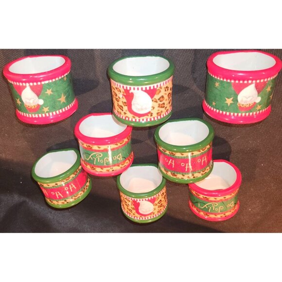 Lot Of 8 Christmas Ceramic Napkin Holders Santa Leopard Print 2" Round - Picture 2 of 6